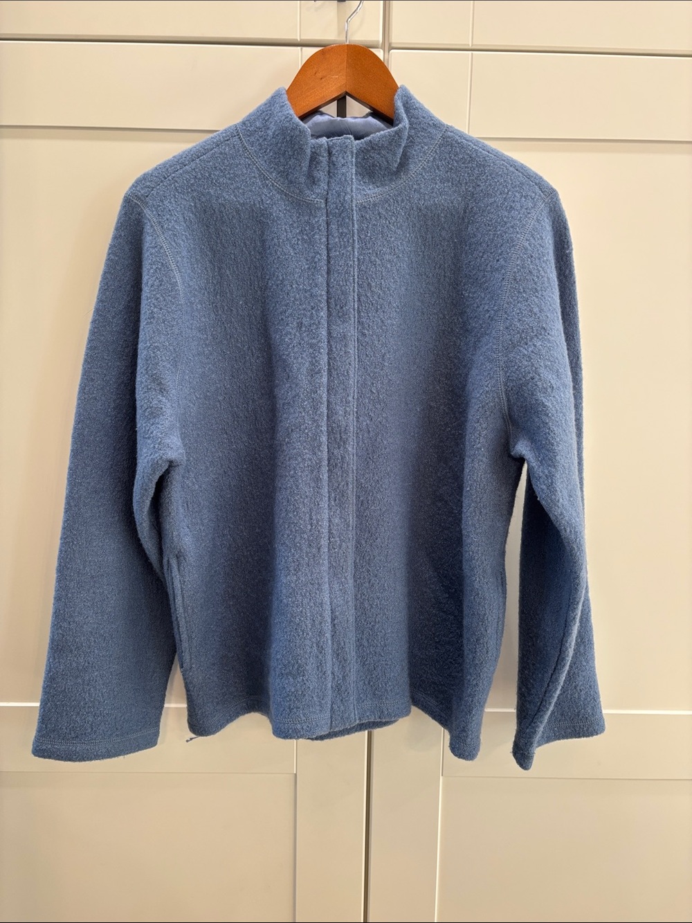 100% Wool Full-Zip Plush Jacket - Blue